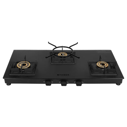 Faber Blossom Black Matt Glass Finish Cooktop| 4 Brass Burners-1Jumbo, 2Medium & 1Small |Manual Ignition | Heavy Pan Support With ABS Knobs | 5Yr Warranty on Glass & Burners by Faber| Blossom4BB BK CI