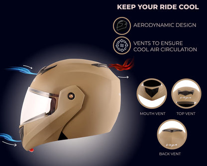 Vega Crux ISI Certified Flip-Up Helmet for Men and Women with Clear Visor(Black, Size:L)