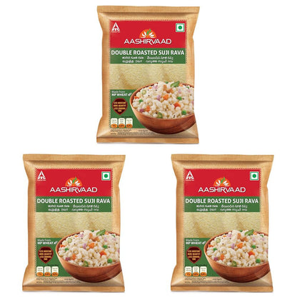 Aashirvaad Double Roasted Suji Rava, 1 kg - Less moisture, more quantity, less cooking time