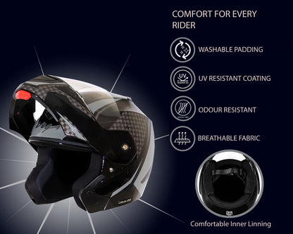 Vega Crux ISI Certified Flip-Up Helmet for Men and Women with Clear Visor(Black, Size:L)
