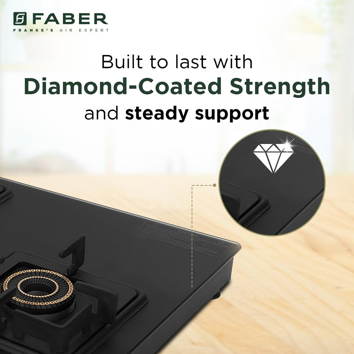 Faber Blossom Black Matt Glass Finish Cooktop| 4 Brass Burners-1Jumbo, 2Medium & 1Small |Manual Ignition | Heavy Pan Support With ABS Knobs | 5Yr Warranty on Glass & Burners by Faber| Blossom4BB BK CI