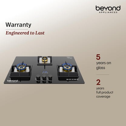 Beyond Appliances Altair 4 Burner Smart Glass Hobtop Gas Stove | Auto Ignition | Digital Timer | Flame Failure Device | Jumbo Burner | Toughened Glass | LPG & PNG Compatible