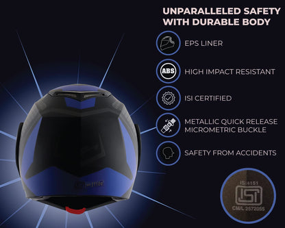 Vega Crux ISI Certified Flip-Up Helmet for Men and Women with Clear Visor(Black, Size:L)