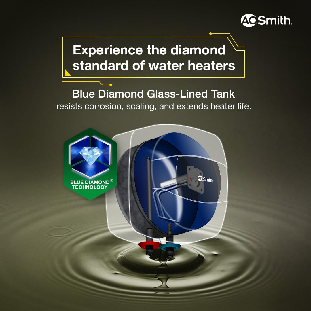 AO Smith Geyser 25 Litre 5 Star Rating (BEE) | Powerful 2KW Heating | Storage Water Heater With 2X Corrosion Resistant Blue Diamond Glass Tank | Warranty: 5 Yr Tank, 2 Yr Comprehensive | HSE-SHS-025