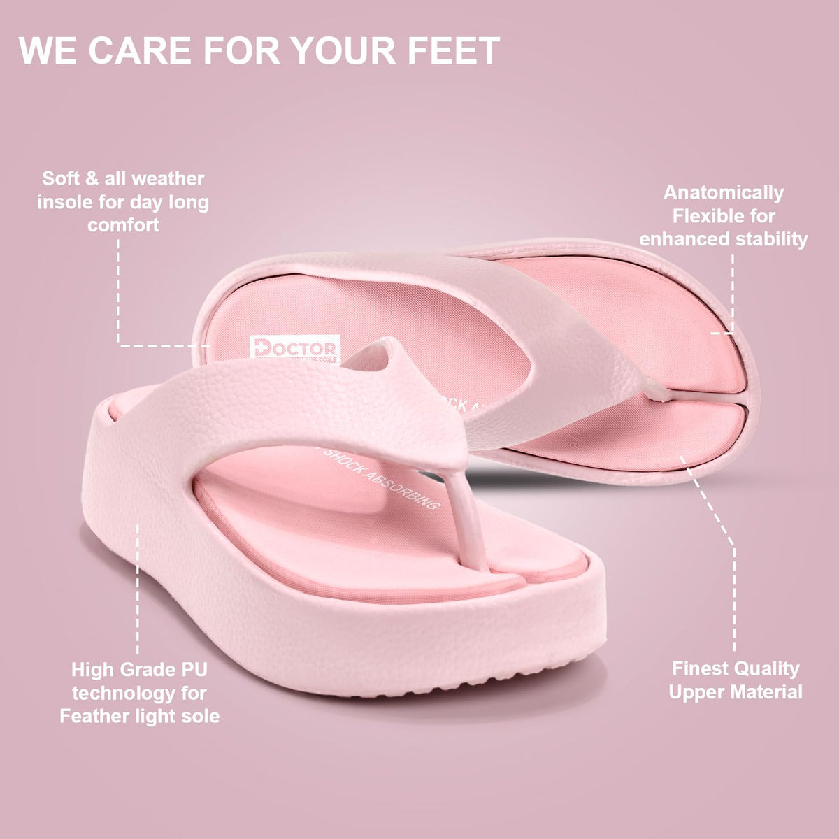DOCTOR HEALTH SUPER SOFT Women’s Orthopedic Soft Platform Slippers | Ultra-Cushioned Shock Absorbing Footbed | Lightweight Anti-Skid Everyday Wear Comfort Flip Flops for All-Day Support