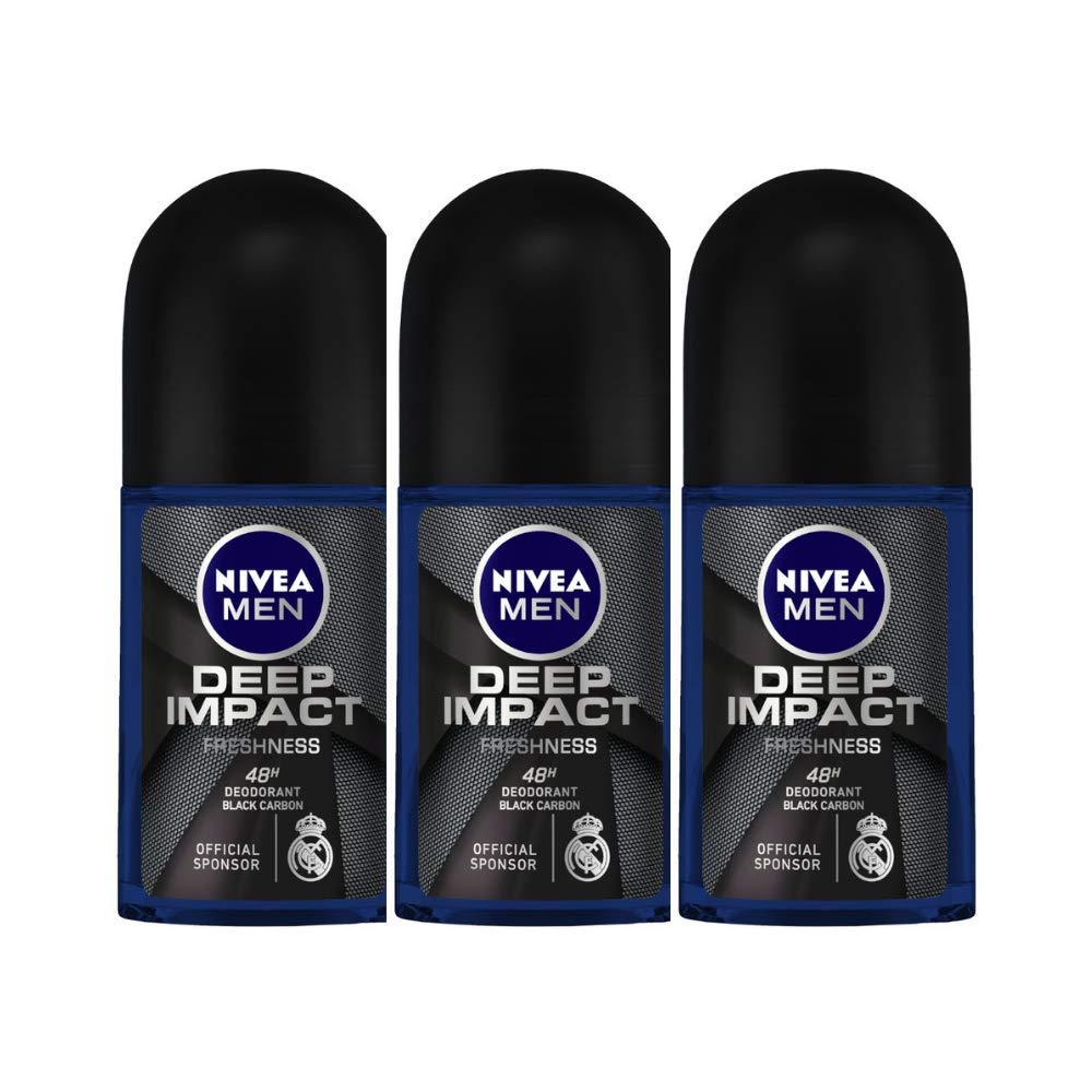 NIVEA MEN Deep Impact Freshness Underarm Roll On Deodorant for Men with Black Carbon | Long Lasting Antiperspirant Roll On for Body Odour Control | Alcohol Free Underarm Deodorant Roll On 50ml