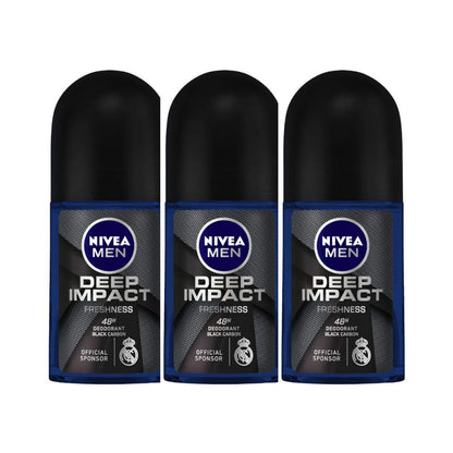 NIVEA MEN Deep Impact Freshness Underarm Roll On Deodorant for Men with Black Carbon | Long Lasting Antiperspirant Roll On for Body Odour Control | Alcohol Free Underarm Deodorant Roll On 50ml
