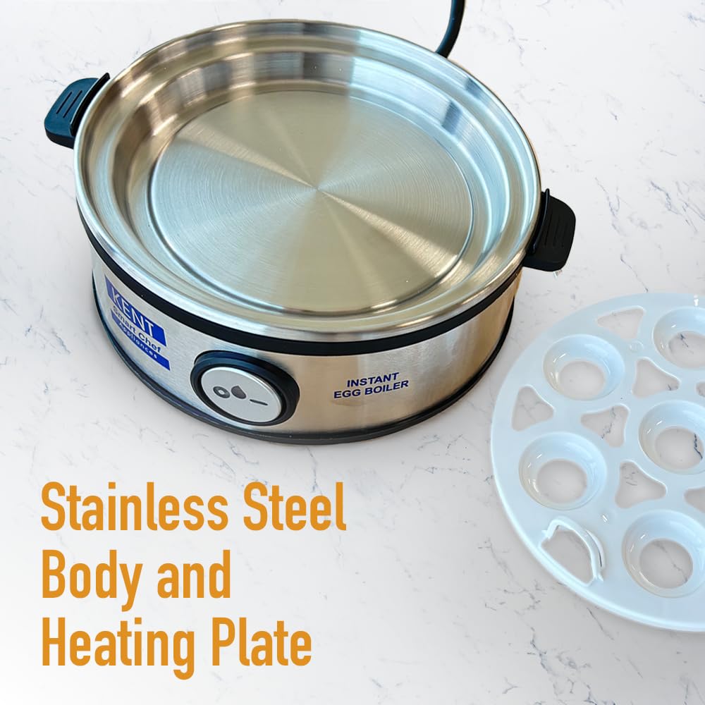 KENT Super Egg Boiler | 3 Boiling Modes | Stainless Steel Body and Heating Plate | 6 Eggs at a Time | Automatic Turn-Off | Silver