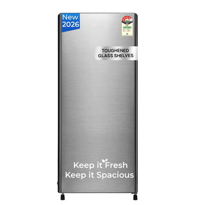 Haier 190 L 5 Star Direct Cool Inverter Single Door Refrigerator with Fast Ice Making, Easy Clean Back, Large Vegetable Box (HED-205DSA-P, Dazzle Steel, 2026 Model)