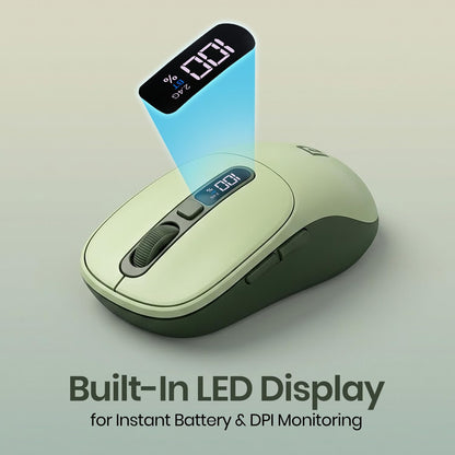 Portronics Toad 9 Wireless Bluetooth Mouse with Dual Wireless (BT + 2.4 GHz), Smart LED Display, Rechargeable Battery, Forward & Back Button, Multi-Device Pair, Upto 4800 Dpi Sensitivity(White)