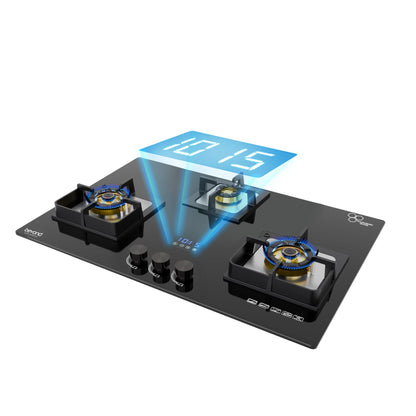 Beyond Appliances Altair 4 Burner Smart Glass Hobtop Gas Stove | Auto Ignition | Digital Timer | Flame Failure Device | Jumbo Burner | Toughened Glass | LPG & PNG Compatible