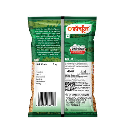 Fortune Arhar Dal (Toor Dal), 1 kg, Unpolished and Sortex cleaned
