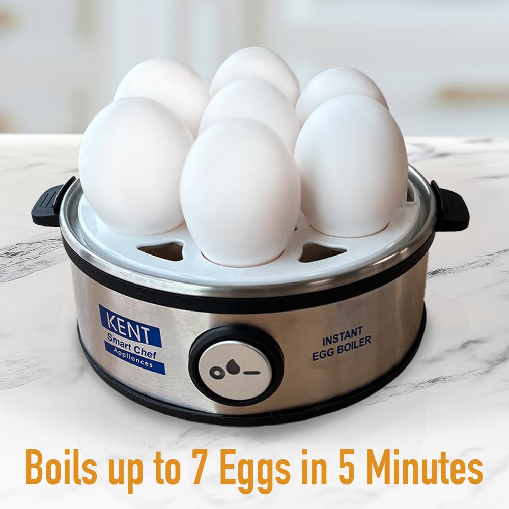 KENT Super Egg Boiler | 3 Boiling Modes | Stainless Steel Body and Heating Plate | 6 Eggs at a Time | Automatic Turn-Off | Silver