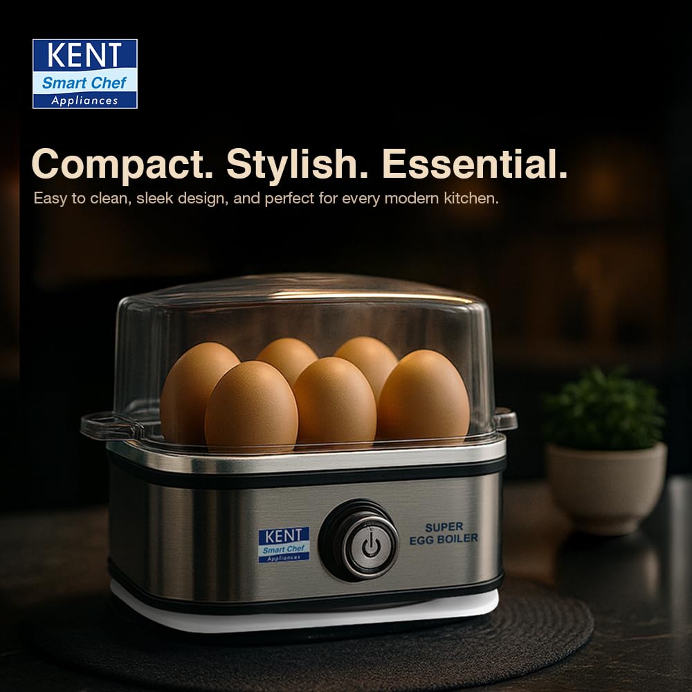 KENT Super Egg Boiler | 3 Boiling Modes | Stainless Steel Body and Heating Plate | 6 Eggs at a Time | Automatic Turn-Off | Silver