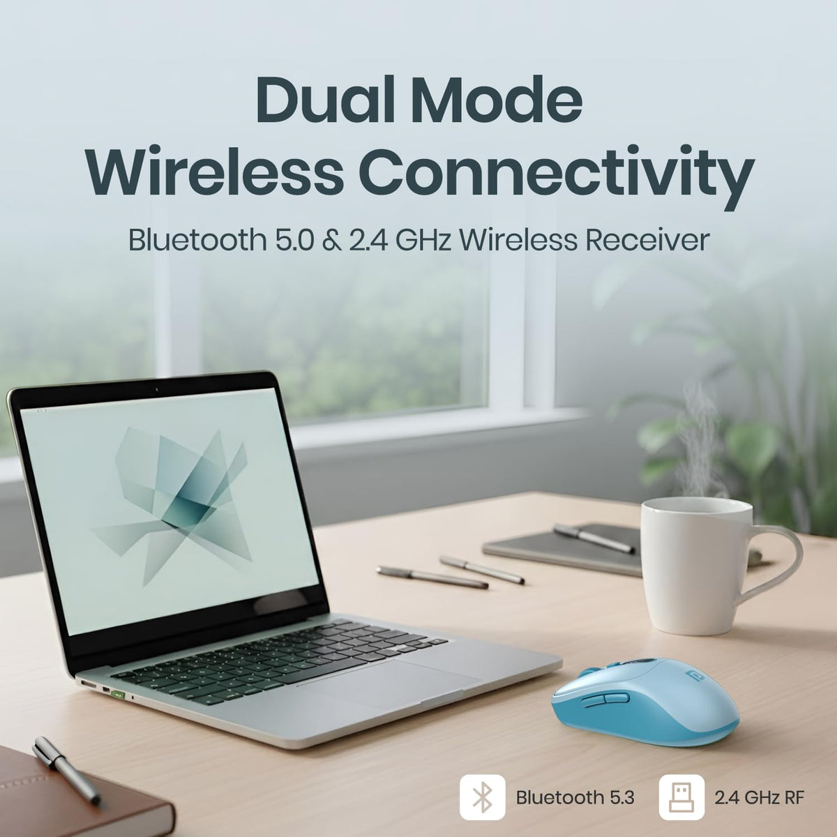 Portronics Toad 9 Wireless Bluetooth Mouse with Dual Wireless (BT + 2.4 GHz), Smart LED Display, Rechargeable Battery, Forward & Back Button, Multi-Device Pair, Upto 4800 Dpi Sensitivity(White)