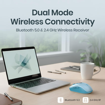 Portronics Toad 9 Wireless Bluetooth Mouse with Dual Wireless (BT + 2.4 GHz), Smart LED Display, Rechargeable Battery, Forward & Back Button, Multi-Device Pair, Upto 4800 Dpi Sensitivity(White)