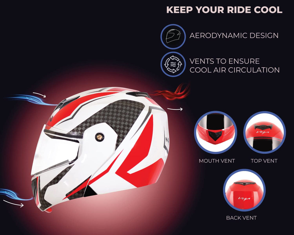 Vega Crux ISI Certified Flip-Up Helmet for Men and Women with Clear Visor(Black, Size:L)