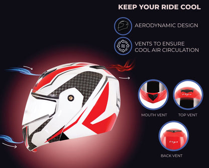 Vega Crux ISI Certified Flip-Up Helmet for Men and Women with Clear Visor(Black, Size:L)