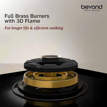 Beyond Appliances Altair 4 Burner Smart Glass Hobtop Gas Stove | Auto Ignition | Digital Timer | Flame Failure Device | Jumbo Burner | Toughened Glass | LPG & PNG Compatible