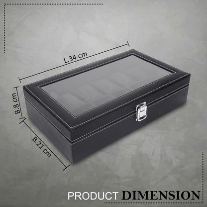 LEDO Men's and Women's Watch Box Holder Organizer Case In 12 Slots of watches In PU Leather with Black & Gray