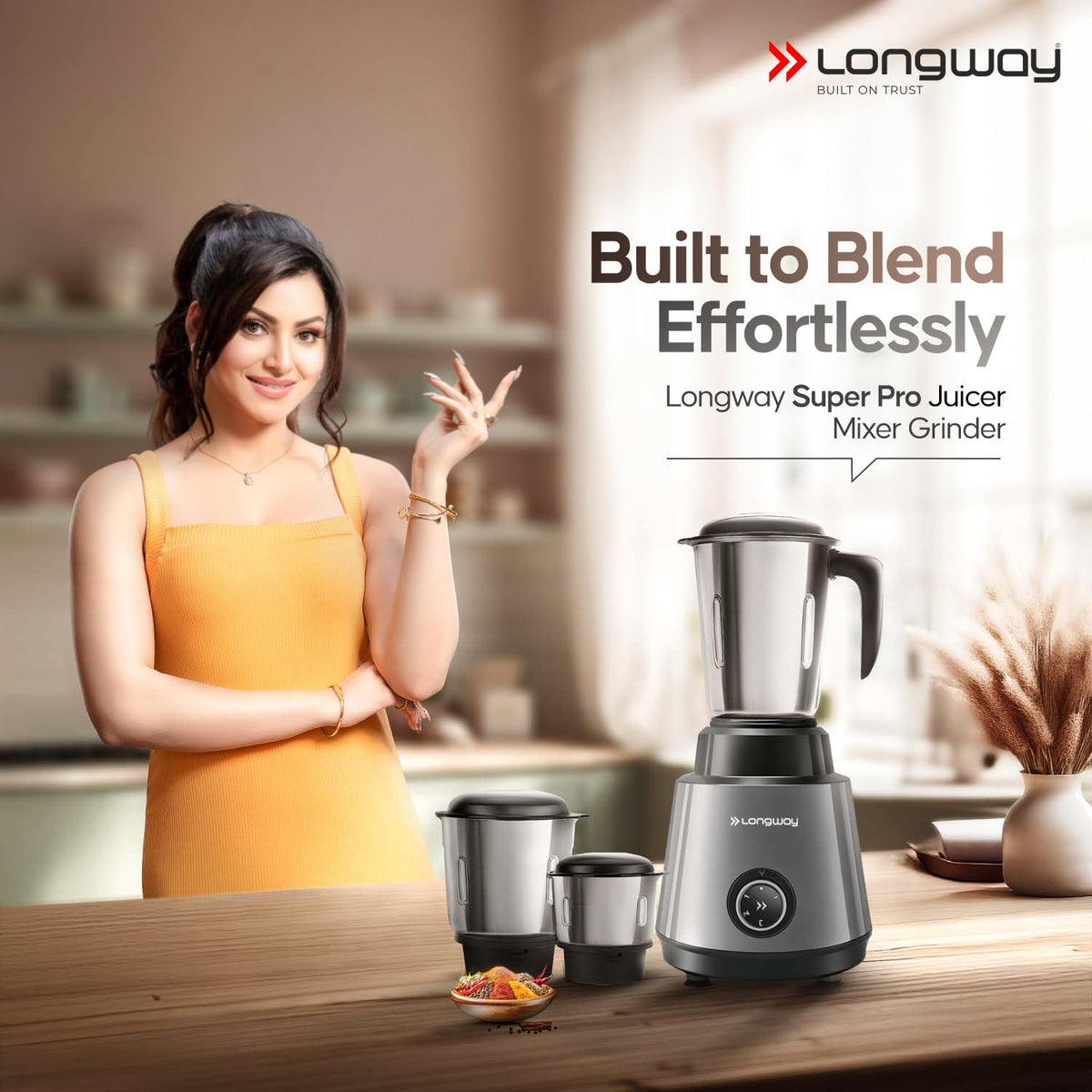 Longway Super Pro Juicer Mixer Grinder | Up to 750W Max Output Powerful Motor | 4 Jars for Grinding, Mixing, Juicing | 2 Years Warranty (Blue & Black)