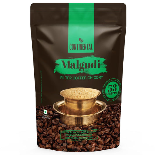 Continental Malgudi Filter Coffee Powder | 500gm Pouch | 53% Coffee - 47% Chicory | Traditional South Indian Filter Coffee Powder | Locks Real Aroma | Freshly Roasted Ground Coffee Powder