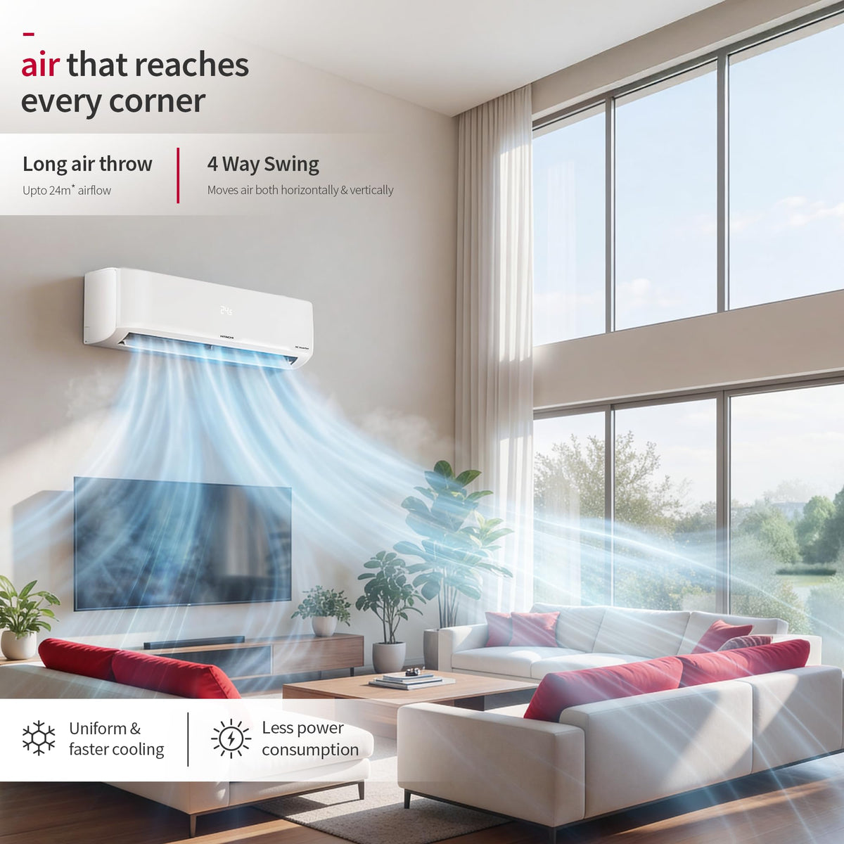 Hitachi 1.5 Ton 3 Star, New Star rated, Heavy Duty Smart Inverter Split AC (Copper, Wi-Fi, Long air throw, Smart View Display, ice Clean, Hybrid Convertible, Anti-Bacterial Mesh Filter,RAS.Y319PCDISL, White)