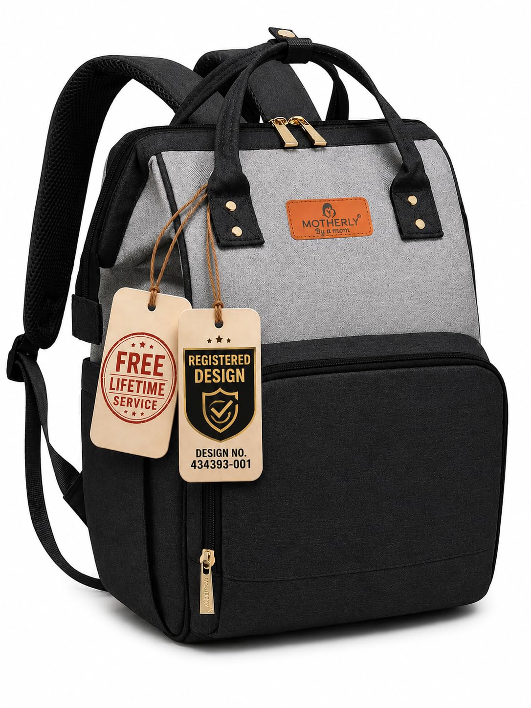 Motherly Patented Diaper Bag For Mothers For Travel, Crown Series, Pink | Backpack for Mothers | Waterproof Baby Travel & Maternity Bag | Multiple Compartments, Insulated Bottle Pockets, Warranty