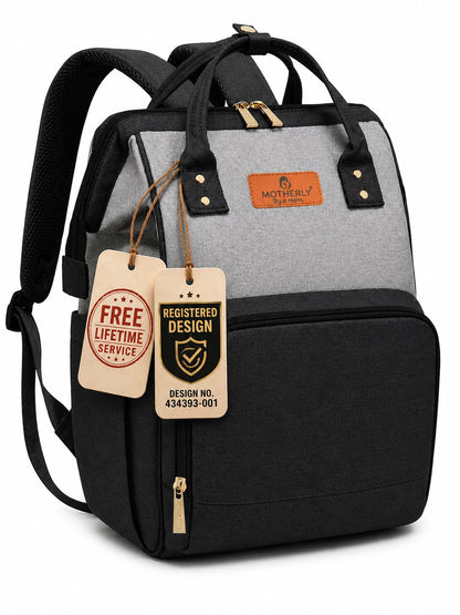 Motherly Patented Diaper Bag For Mothers For Travel, Crown Series, Pink | Backpack for Mothers | Waterproof Baby Travel & Maternity Bag | Multiple Compartments, Insulated Bottle Pockets, Warranty