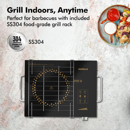 Havells 2200 Watt Infrared Induction Cooktop With Digital Display| Glo TC22-6KV Surge Protection| Sensor Touch| SS304 Food grade grill| 1 Year Door step Warranty By Havells