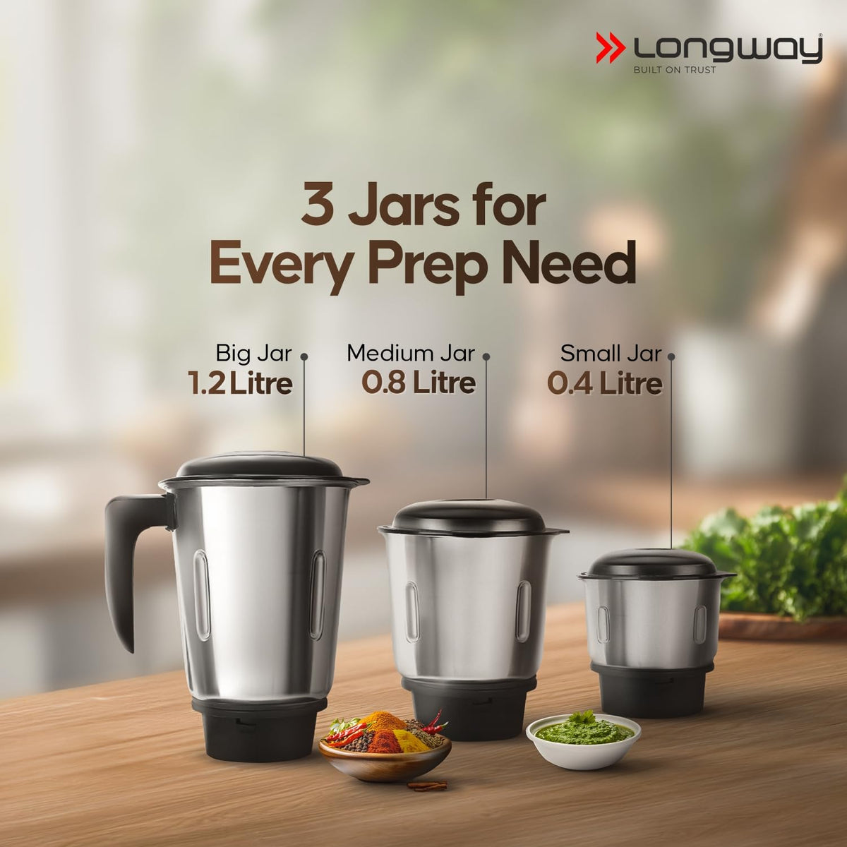 Longway Super Pro Juicer Mixer Grinder | Up to 750W Max Output Powerful Motor | 4 Jars for Grinding, Mixing, Juicing | 2 Years Warranty (Blue & Black)