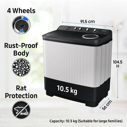 Samsung 10.5 kg, 5 star, Semi-Automatic Top Load Washing Machine (WT10C4260GG/TL, Air Turbo Drying, Light Gray,)