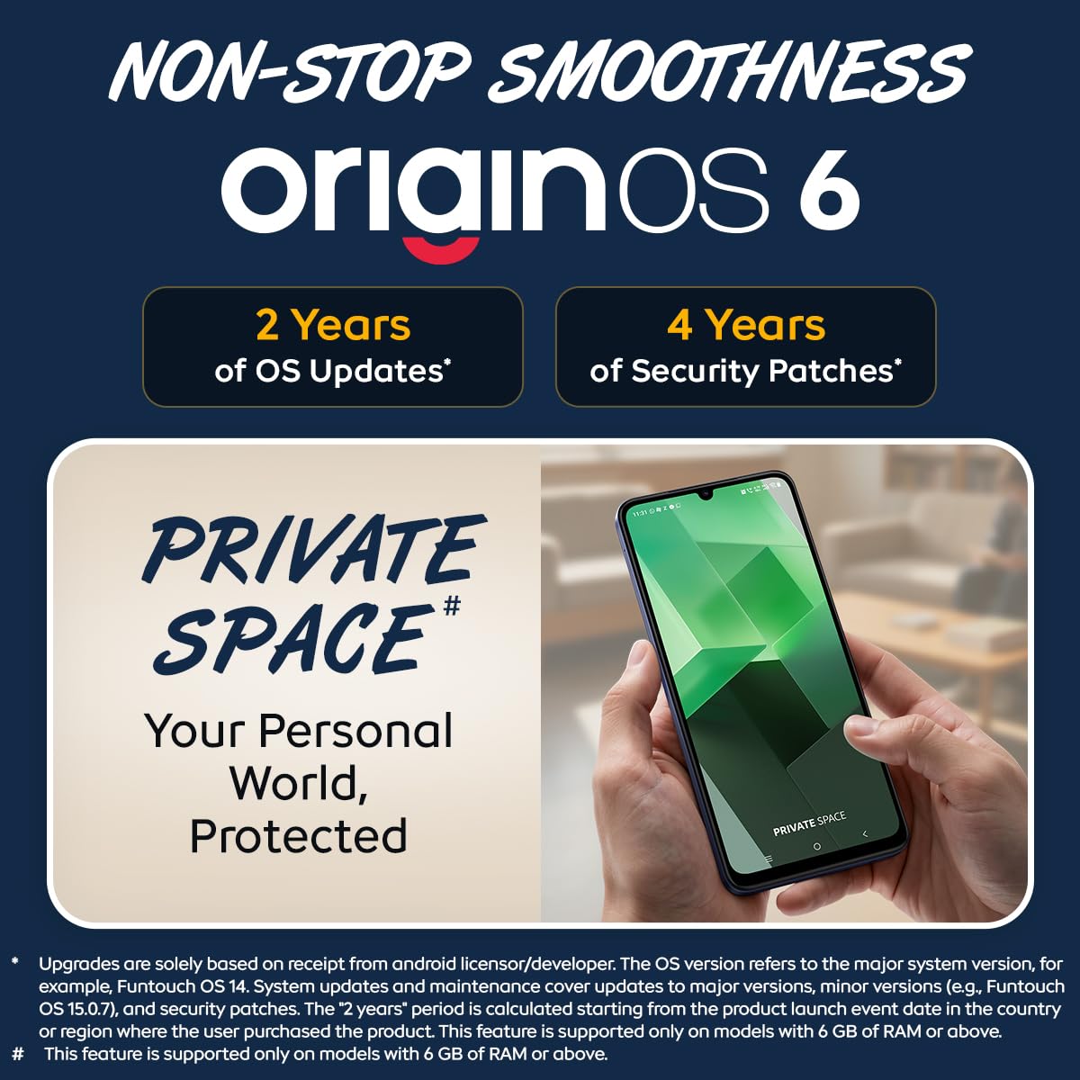 iQOO Z11 Lite 44W 5G (Midnight Blue, 6GB RAM, 128GB Storage) | 6500mAh Battery with 44W Fast Charging* | Dimensity 6300 with 579k+ AnTuTu Score* | OriginOS 6.0 with AI Creation* & Private Space*