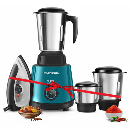 Longway Super Pro Juicer Mixer Grinder | Up to 750W Max Output Powerful Motor | 4 Jars for Grinding, Mixing, Juicing | 2 Years Warranty (Blue & Black)