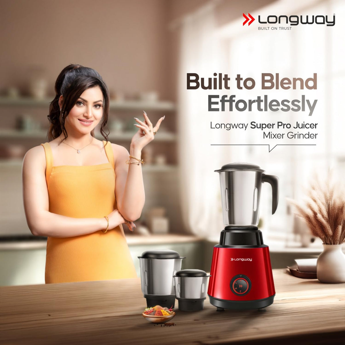 Longway Super Pro Juicer Mixer Grinder | Up to 750W Max Output Powerful Motor | 4 Jars for Grinding, Mixing, Juicing | 2 Years Warranty (Blue & Black)