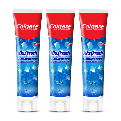 Colgate MaxFresh Breath Freshner Oral Care Toothpaste, 300g Saver Pack (150g x 2), Peppermint Ice, Blue Gel Paste with Menthol & Cooling crystals for bad breath control