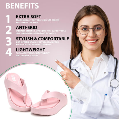 DOCTOR HEALTH SUPER SOFT Women’s Orthopedic Soft Platform Slippers | Ultra-Cushioned Shock Absorbing Footbed | Lightweight Anti-Skid Everyday Wear Comfort Flip Flops for All-Day Support