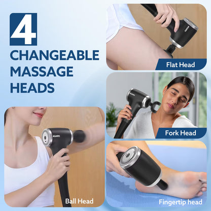 AGARO Galaxy Massager Machine, Handheld Deep Tissue Massage Gun, 4 Heads, 6 Speed, Rechargeable Percussion Massager for Muscle Relief & Relaxation, for Neck, Shoulder, Back, Foot & Full Body, Black