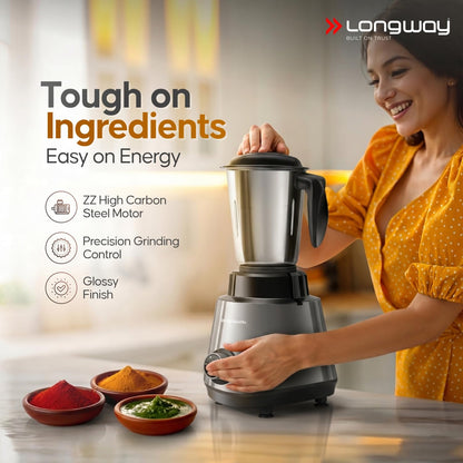 Longway Super Pro Juicer Mixer Grinder | Up to 750W Max Output Powerful Motor | 4 Jars for Grinding, Mixing, Juicing | 2 Years Warranty (Blue & Black)