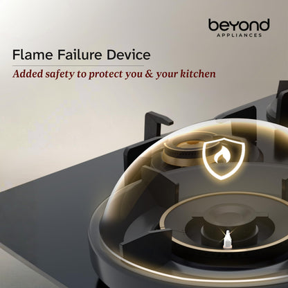 Beyond Appliances Altair 4 Burner Smart Glass Hobtop Gas Stove | Auto Ignition | Digital Timer | Flame Failure Device | Jumbo Burner | Toughened Glass | LPG & PNG Compatible