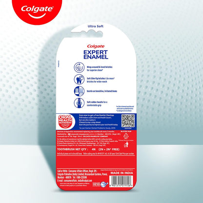 Colgate Gentle Enamel Ultra Soft Bristles Manual Toothbrush for adults, 4 Pcs (Buy2 Get 2), Soft Bristles for Enamel Care,Multicolor