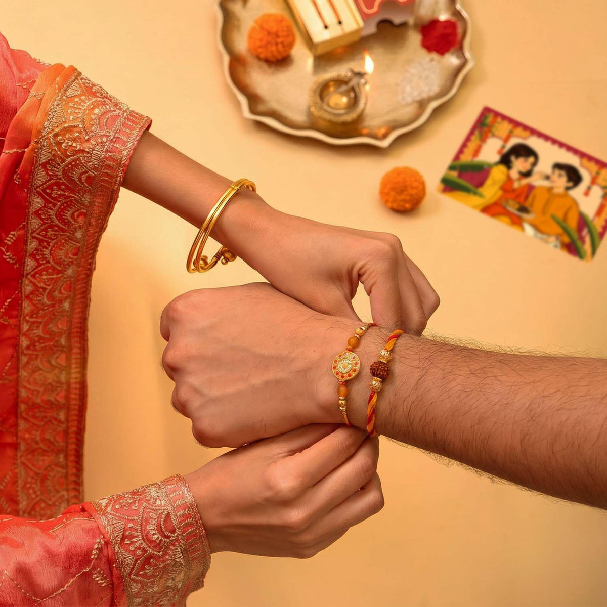 Bandhan - 10-Item Rakhi Gift Hamper for brother with set of 2 Premium Rakhis, Chocolate Coated Cashews & Almonds, Hazelnut Dry-Fruit Laddoos | Rakhi for Brother with Gift Combo Set by Eat Better Co