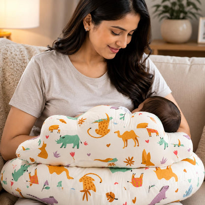 Proliva Feeding Pillow for New Born Baby with Detachable Cover Breast Feeding & Maternity Nursing Pillow for Breastfeeding Support for Baby Feeding Pillow for Mom (Off White-Camel-B2)