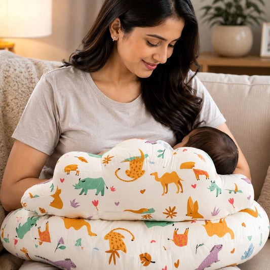 Proliva Feeding Pillow for New Born Baby with Detachable Cover Breast Feeding & Maternity Nursing Pillow for Breastfeeding Support for Baby Feeding Pillow for Mom (Off White-Camel-B2)