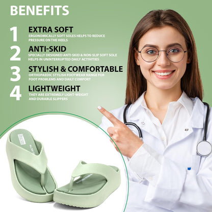 DOCTOR HEALTH SUPER SOFT Women’s Orthopedic Soft Platform Slippers | Ultra-Cushioned Shock Absorbing Footbed | Lightweight Anti-Skid Everyday Wear Comfort Flip Flops for All-Day Support