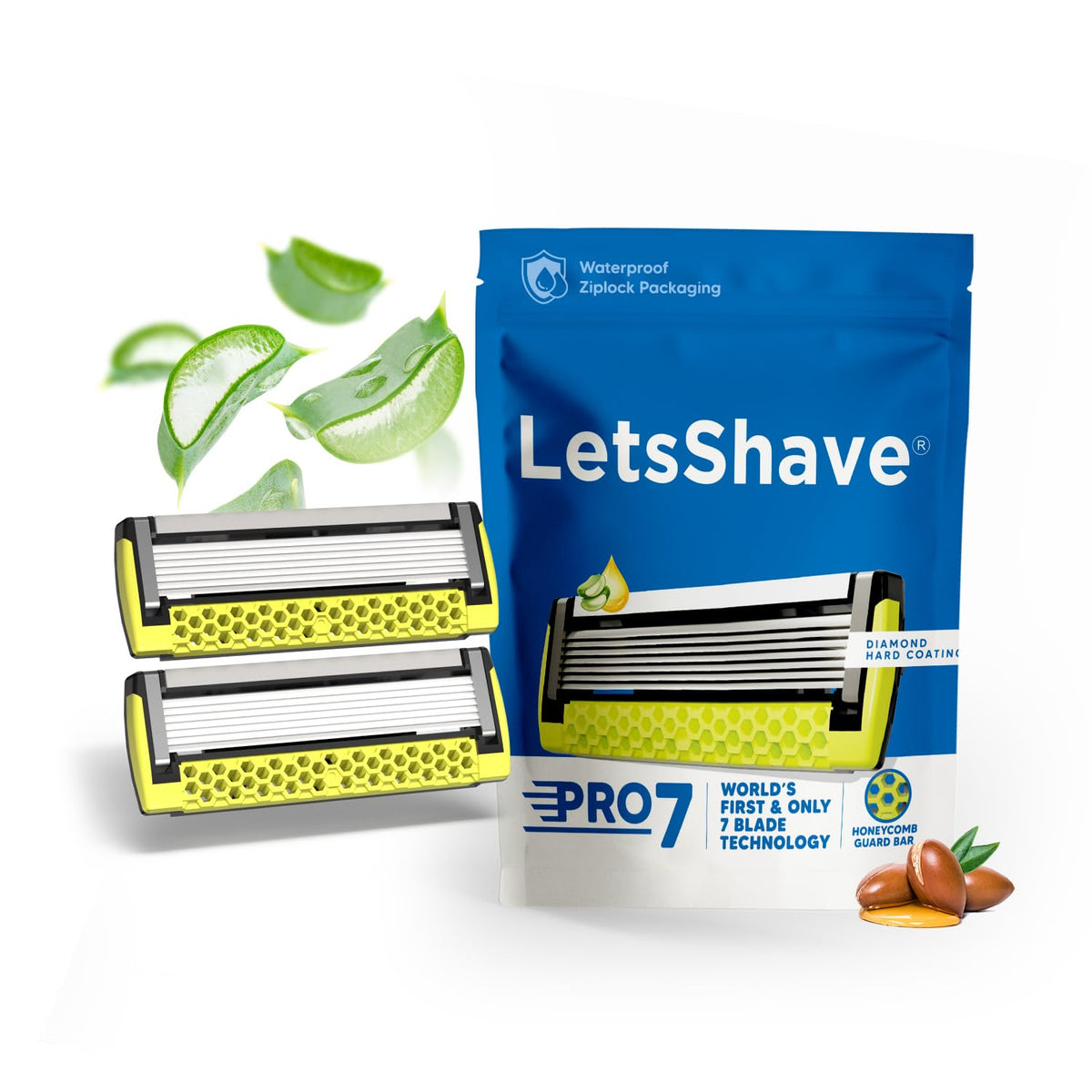 LetsShave Pro 7 Max Razor Cartridges For Men | World's First & Only 7-Blade Shaving Razor With Precision Blades & Honey Comb Guard Bar | Argan Oil, Aloe & Vitamin E - 4 Count