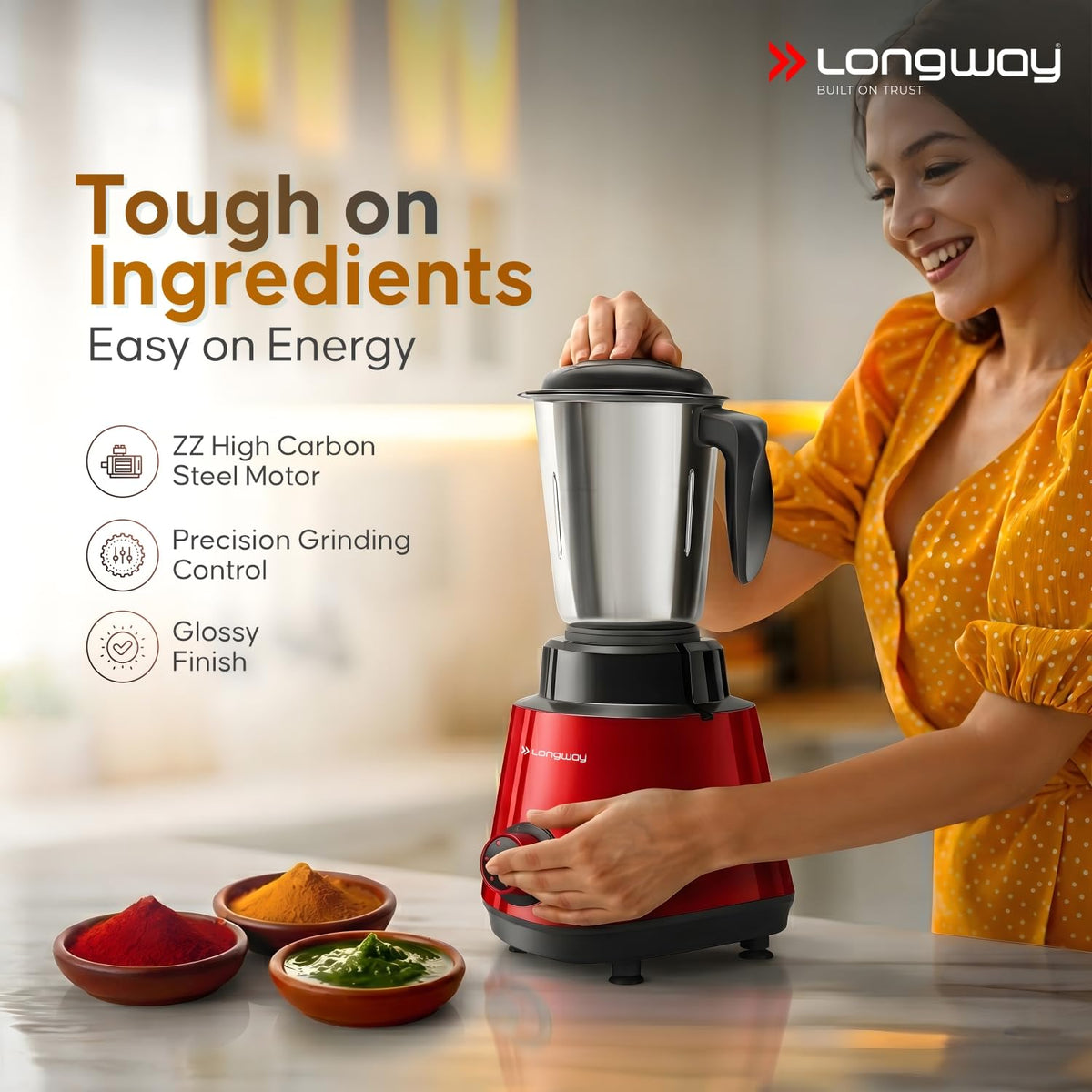 Longway Super Pro Juicer Mixer Grinder | Up to 750W Max Output Powerful Motor | 4 Jars for Grinding, Mixing, Juicing | 2 Years Warranty (Blue & Black)