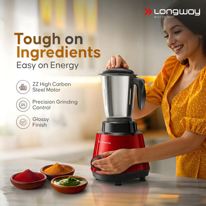 Longway Super Pro Juicer Mixer Grinder | Up to 750W Max Output Powerful Motor | 4 Jars for Grinding, Mixing, Juicing | 2 Years Warranty (Blue & Black)