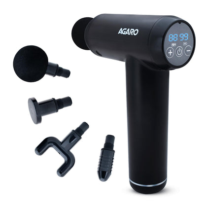 AGARO Galaxy Massager Machine, Handheld Deep Tissue Massage Gun, 4 Heads, 6 Speed, Rechargeable Percussion Massager for Muscle Relief & Relaxation, for Neck, Shoulder, Back, Foot & Full Body, Black