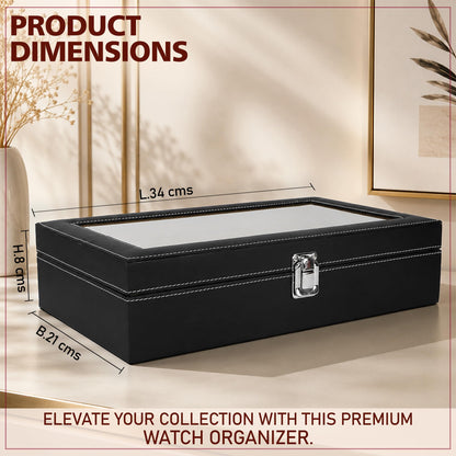 LEDO Men's and Women's Watch Box Holder Organizer Case In 12 Slots of watches In PU Leather with Black & Gray
